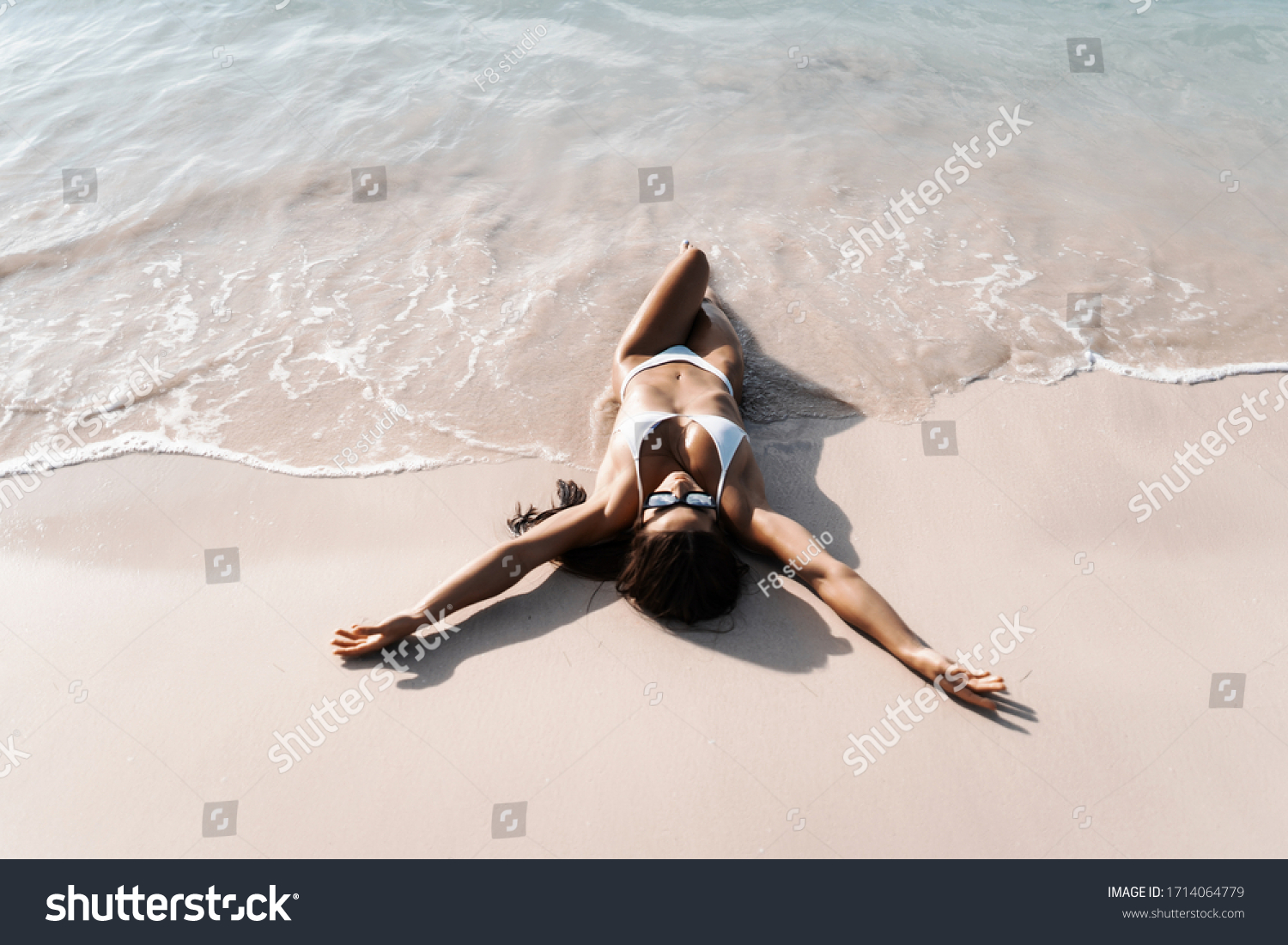 Sexy Girl Bikini Lying On Sandy Stock Photo Shutterstock