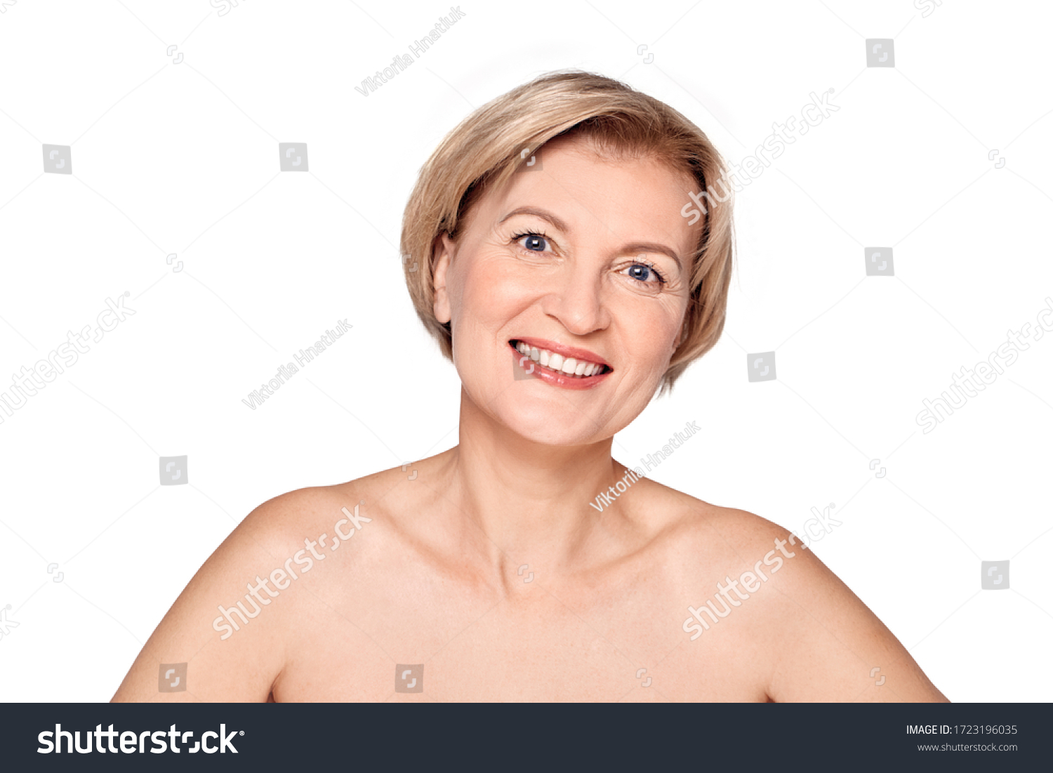 Naked Blonde Mature Woman Standing Isolated Stock Photo