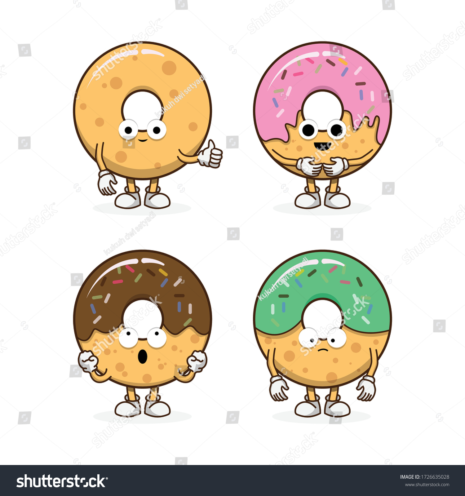 Cute Donut Mascot Logo Character Set Stock Vector Royalty Free