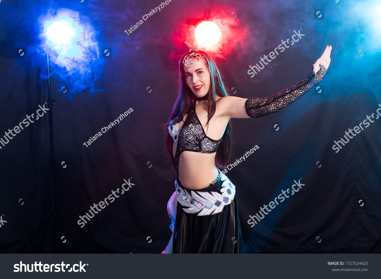 Girl Dancing Belly Dance Fusion Tribal Stock Photo 1727024425