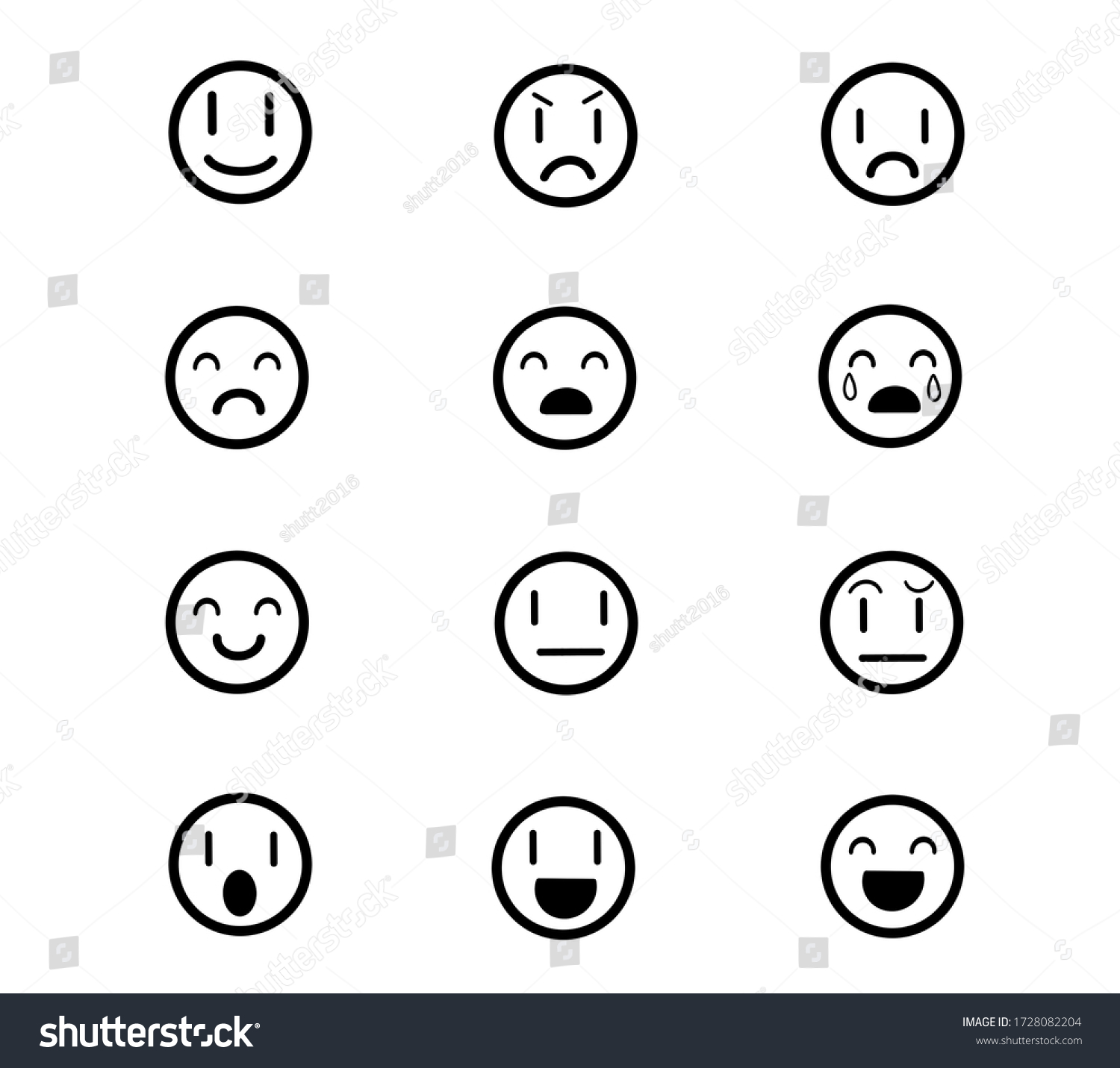 Set Outline Emoticons Emoji Isolated On Stock Illustration