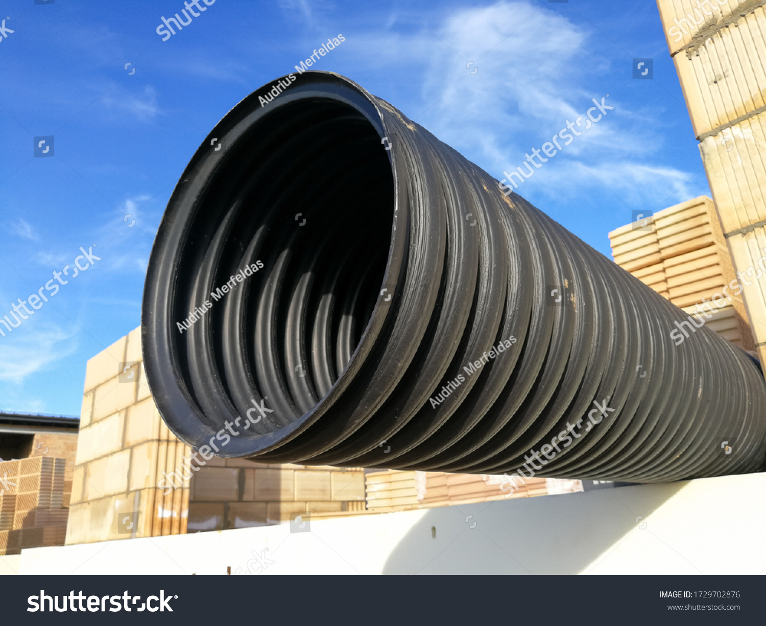 Perforated Black Pvc Plastic Drainage Corrugated Stock Photo