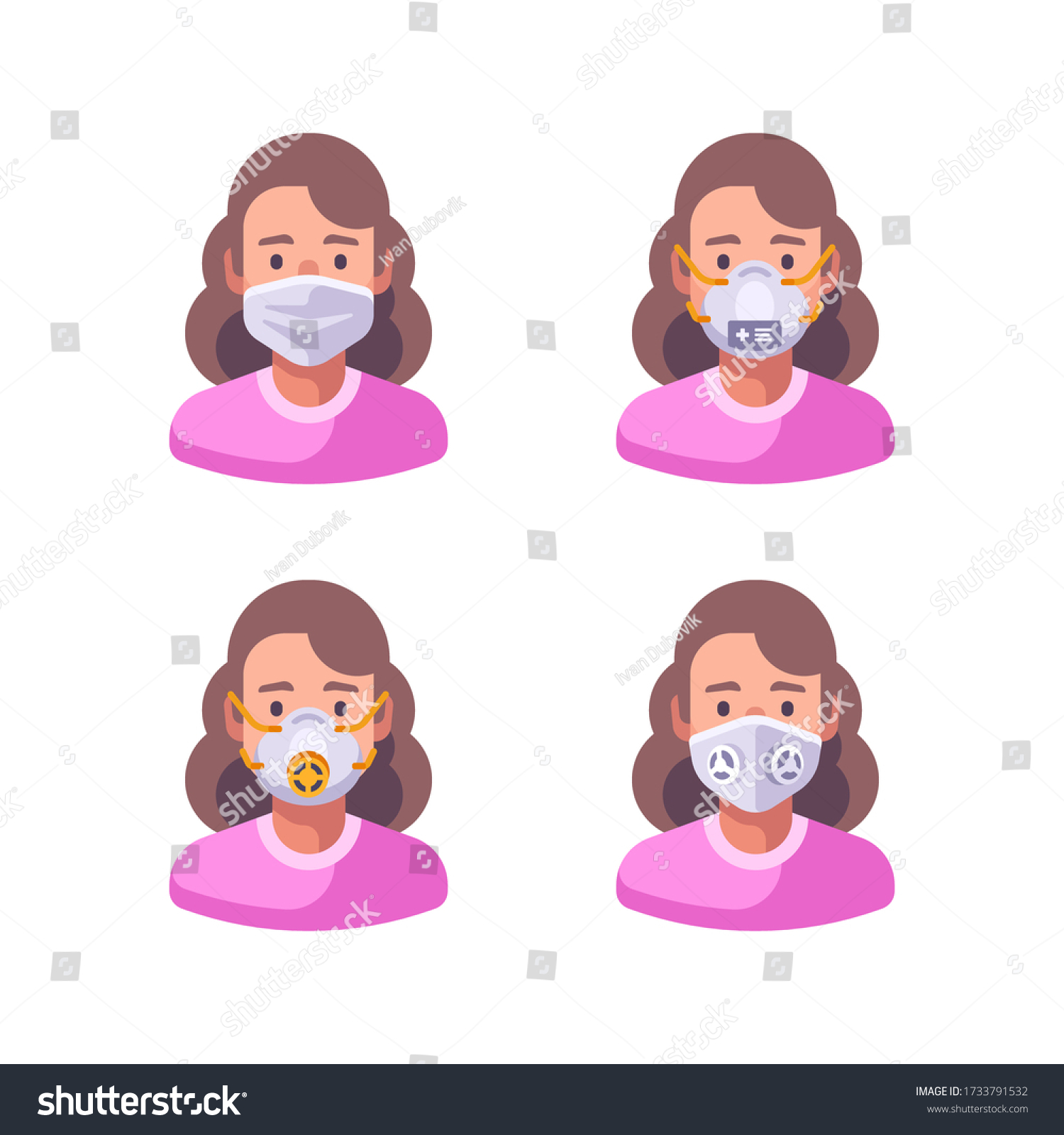 Woman Different Types Face Masks Medical Stock Vector Royalty Free