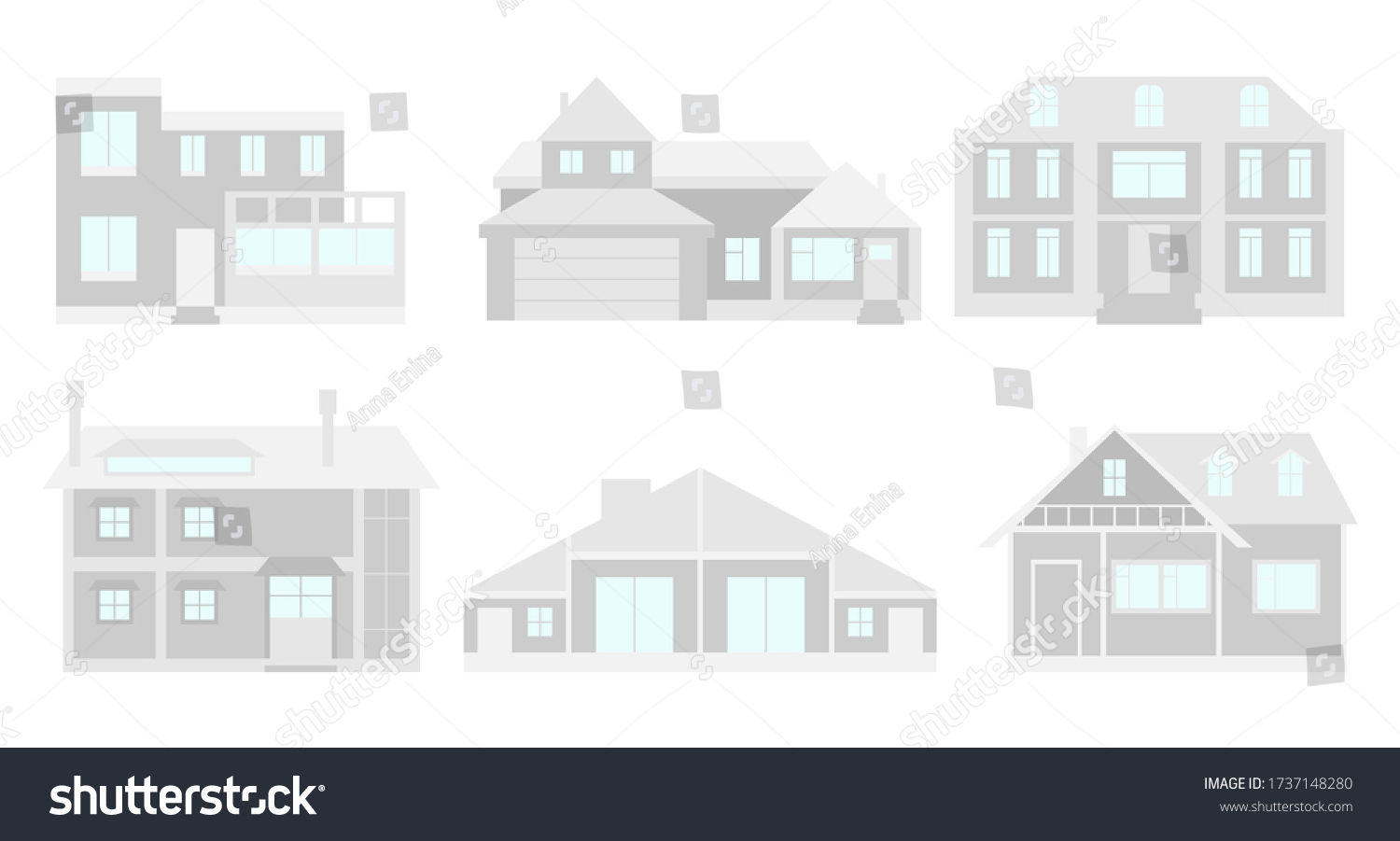 Set Houses Vector Illustration Isolated