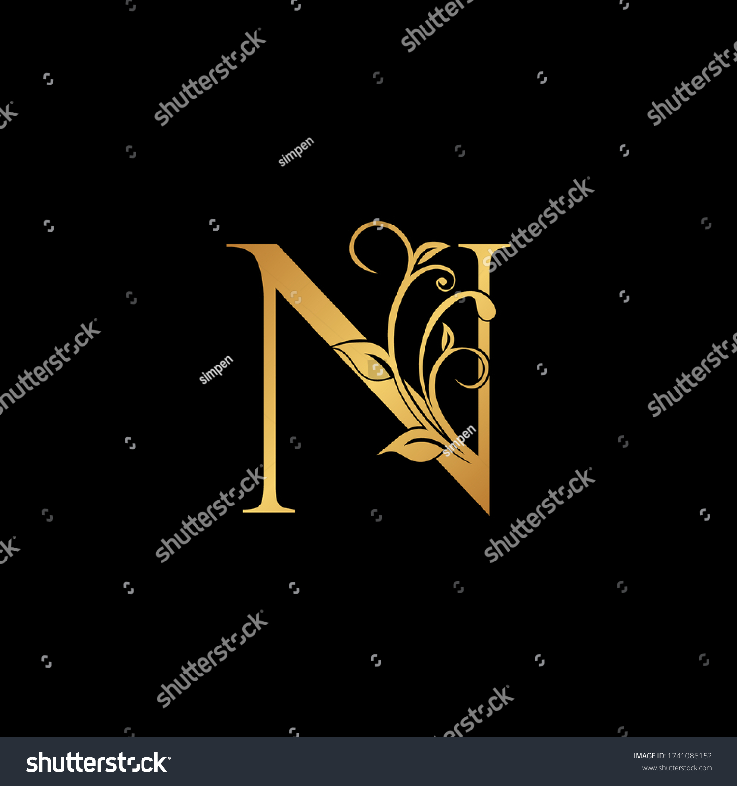 Golden Floral Letter N Logo Icon Stock Vector Royalty Free