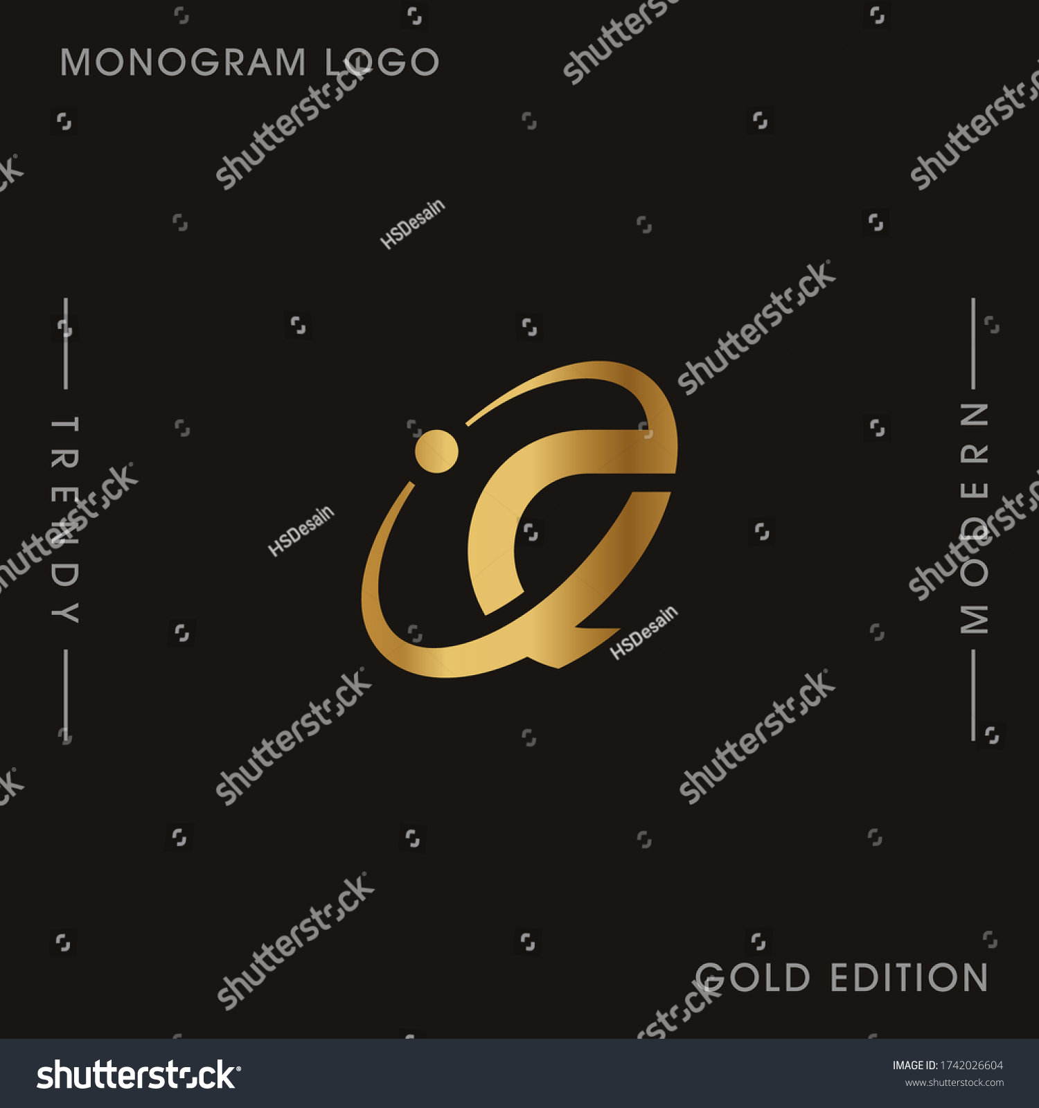 Initial Gold Letters Ci Linked Monogram Stock Vector Royalty Free