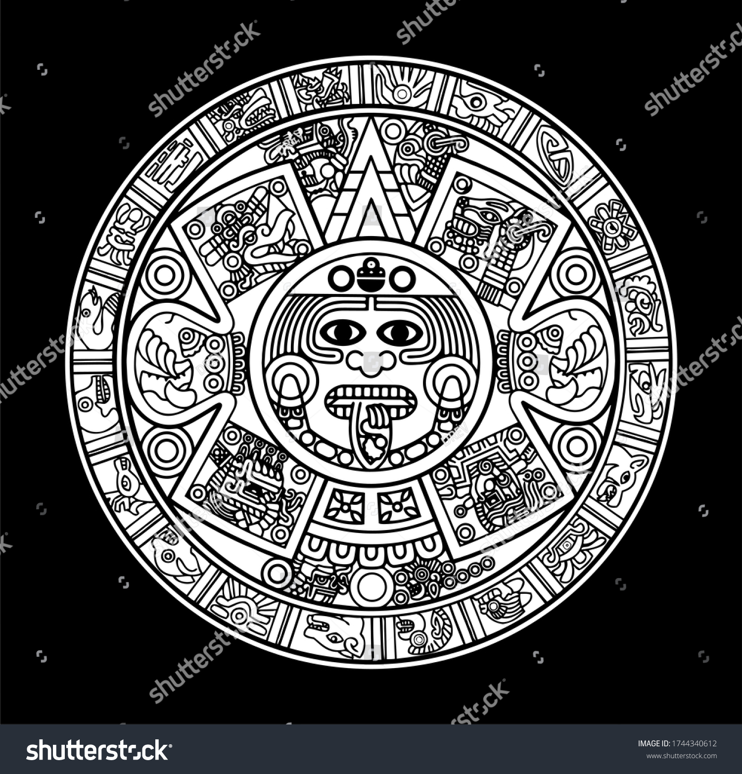 Aztec Calendar Vector Black White Shutterstock