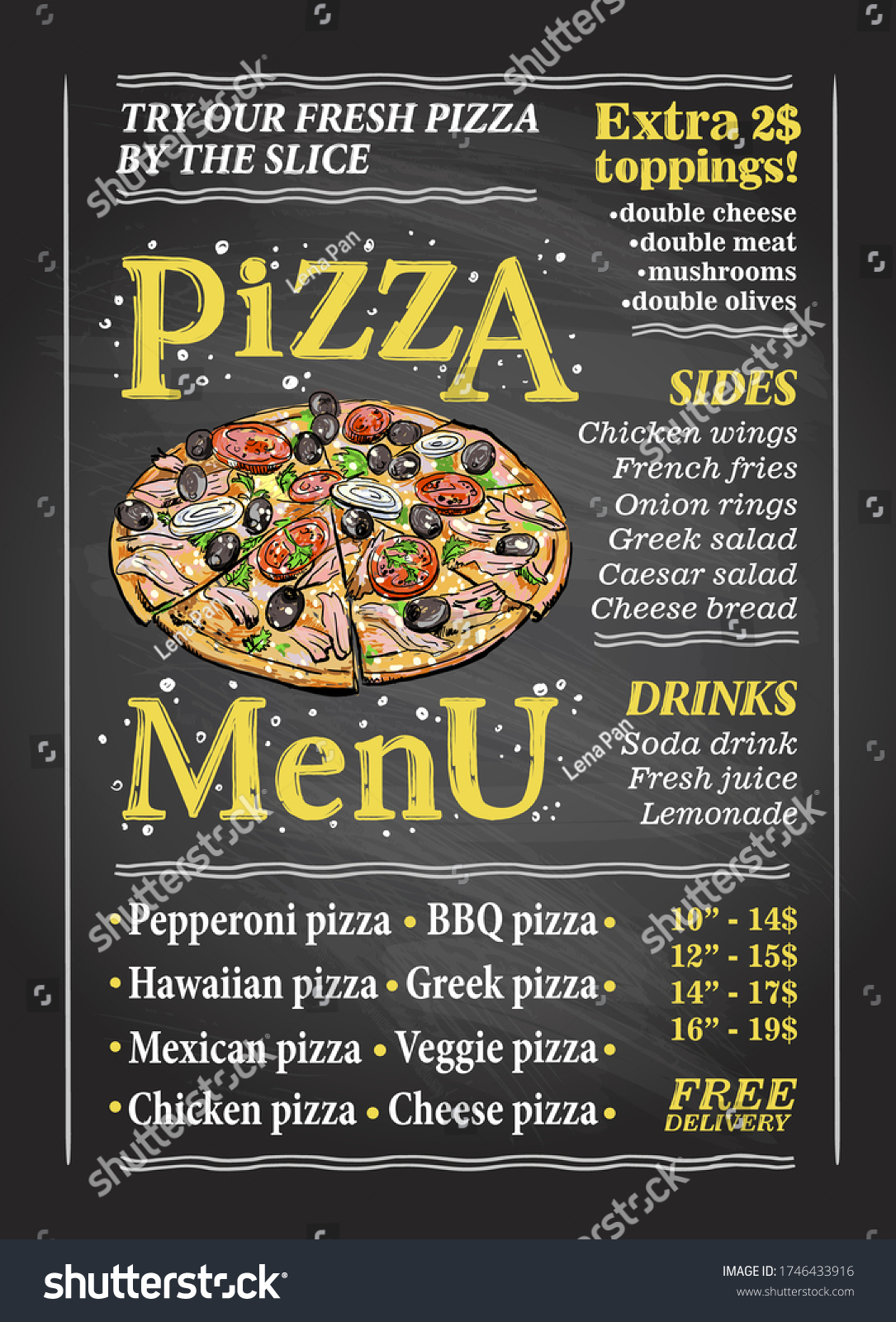 Pizza Menu Chalkboard Display Whole Pizza Stock Vector Royalty Free