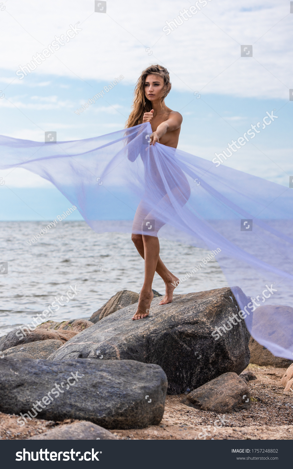 Beautiful Nude Woman White Shawl Posing Stock Photo 1757248802