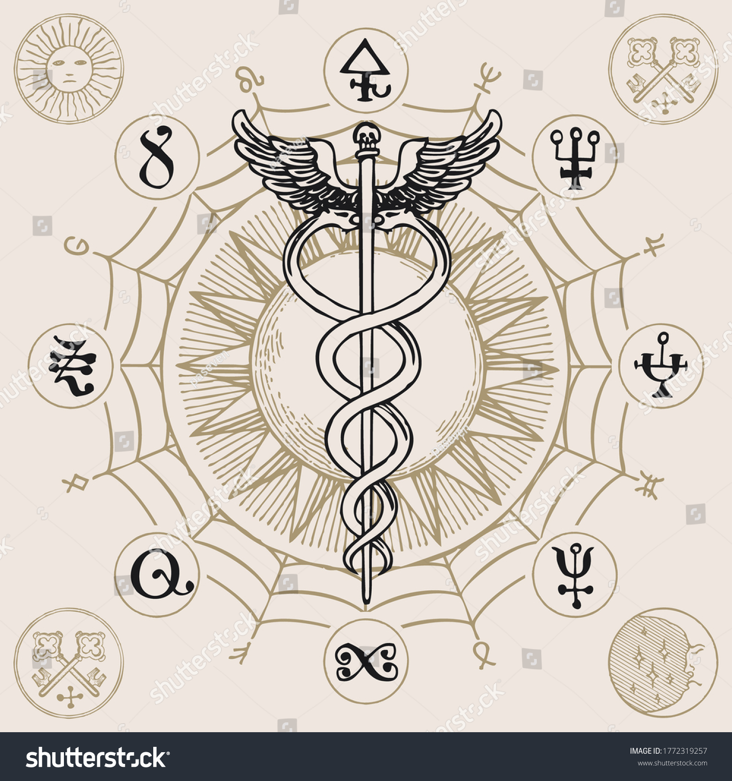 Caduceus Two Snakes Wings Vector Banner Stock Vector Royalty Free