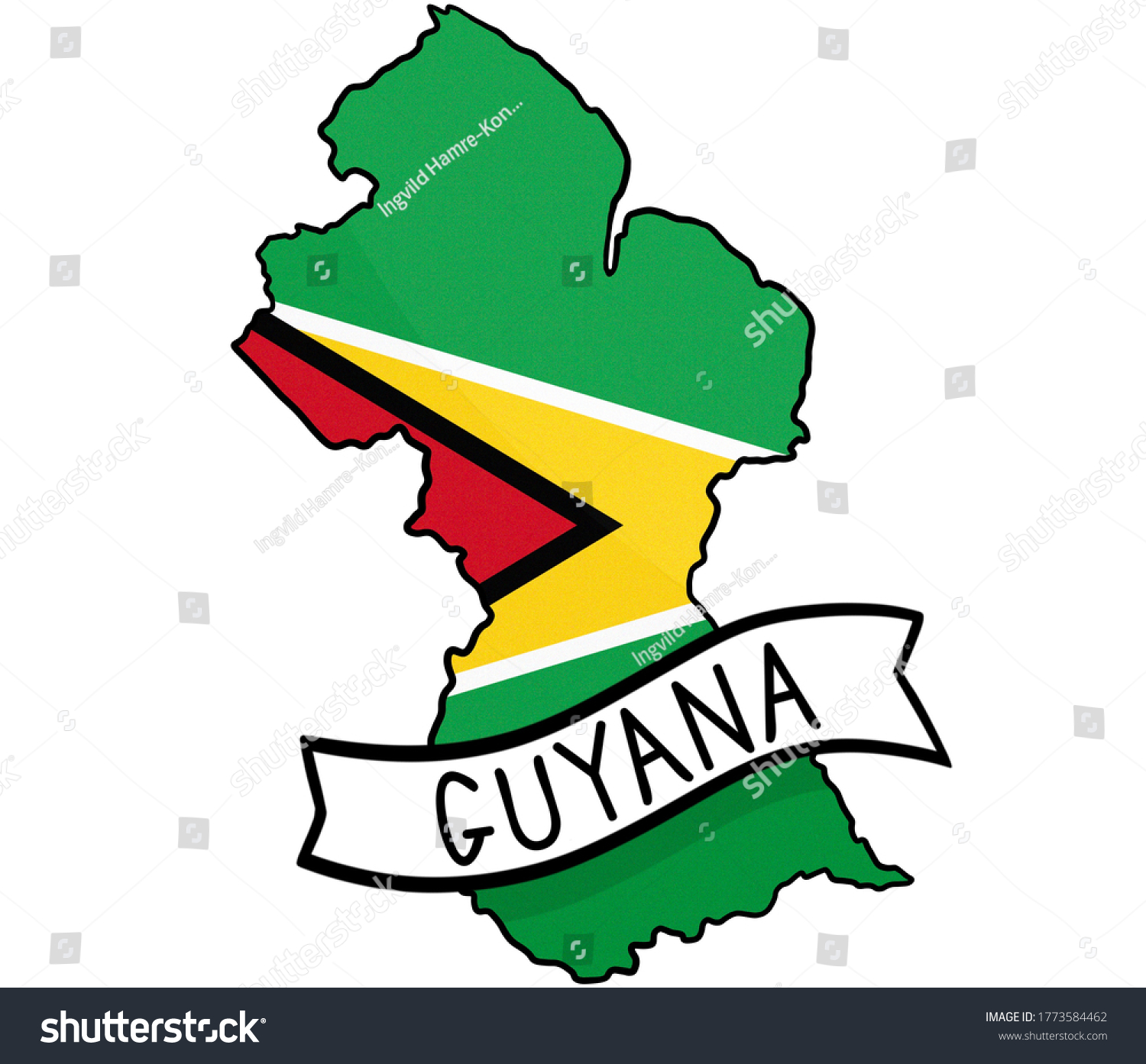 Guyana Country Flag Map Outline Stock Illustration