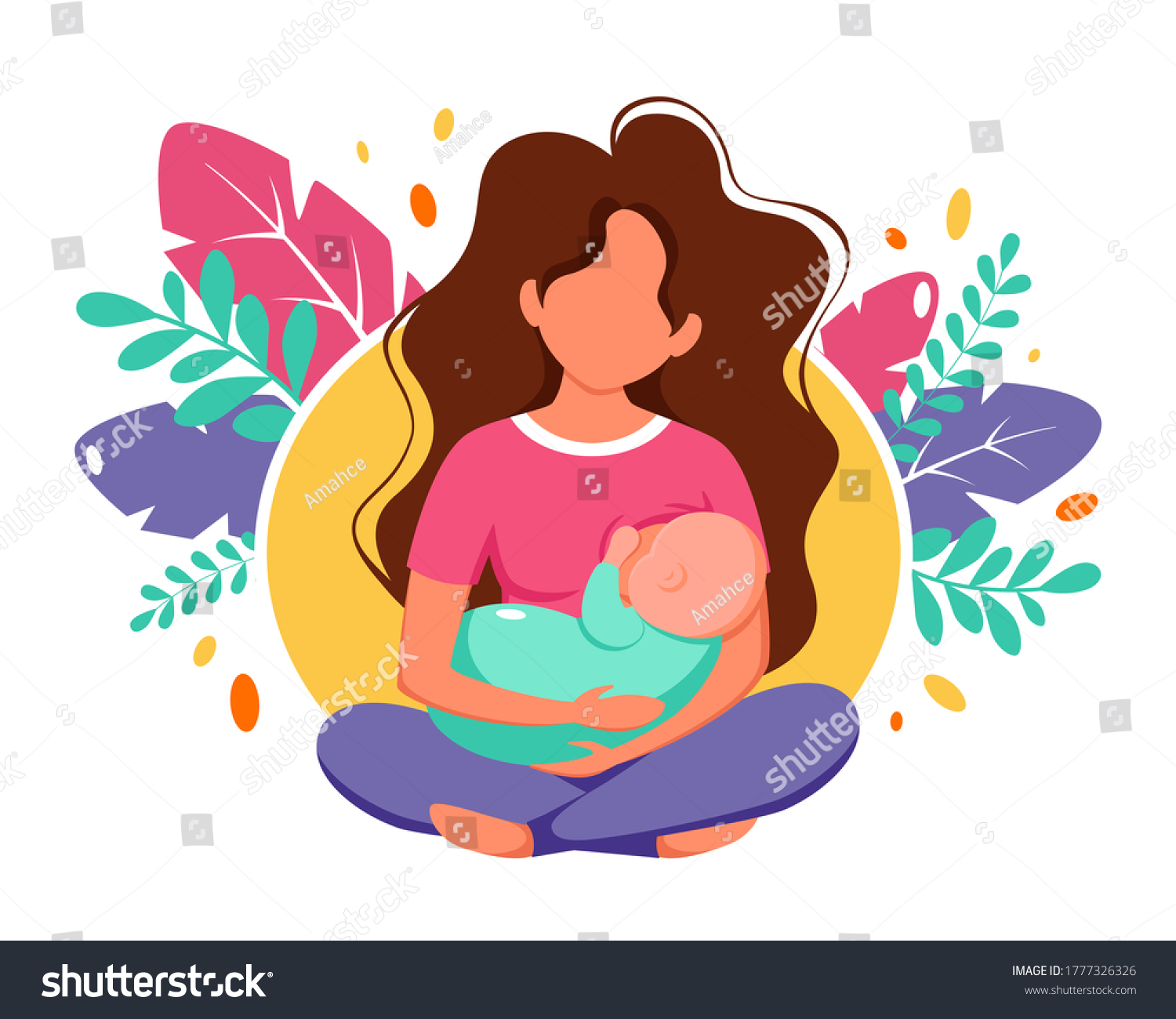 Breastfeeding Concept Woman Feeding Baby Breast Stock Vector Royalty