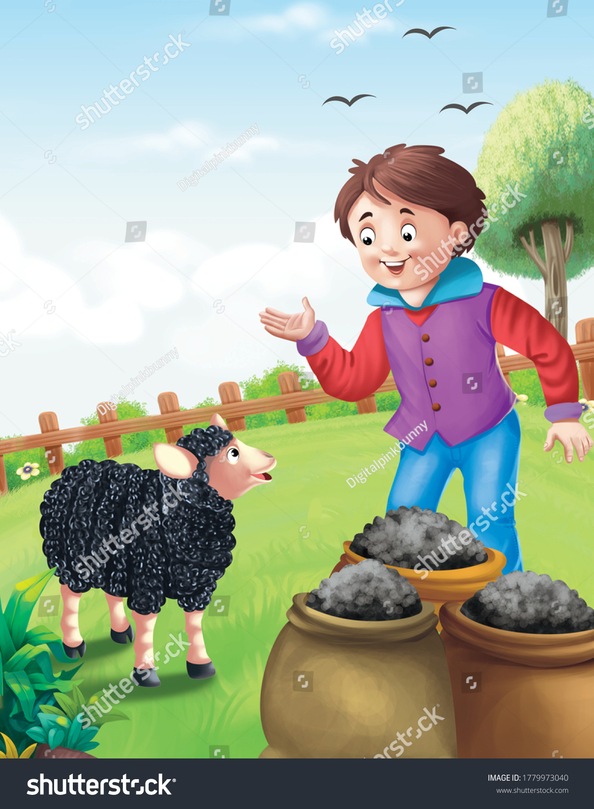 Baa Baa Black Sheep Nursery Rhymes Stock Illustration