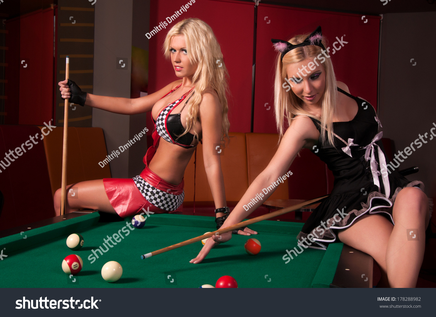 Teen Girls On Pool Table