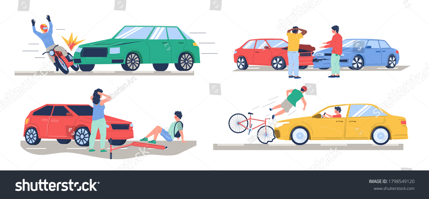 Road Traffic Accident Set Vector Flat Stock Vector Royalty Free