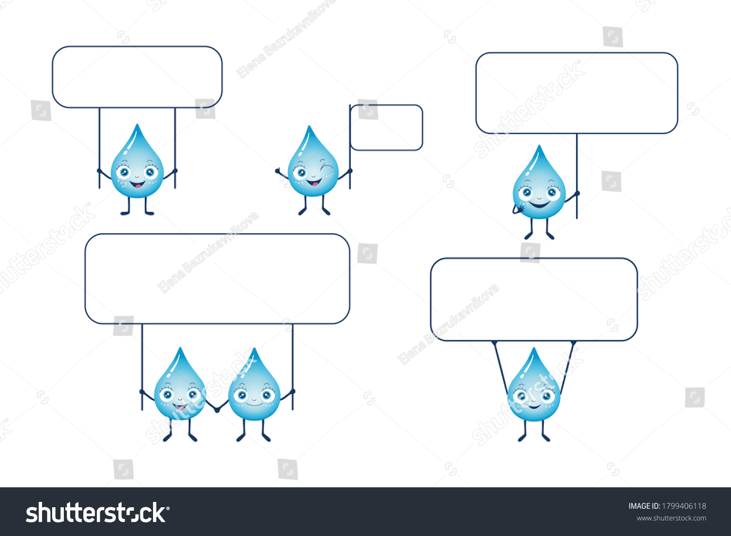 Vector Set Blue Water Drop Characters Stock Vector Royalty Free