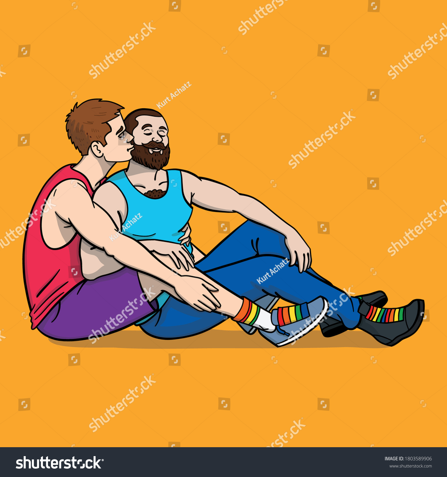 Two Gay Men Sitting On Floor Stock Vector Royalty Free