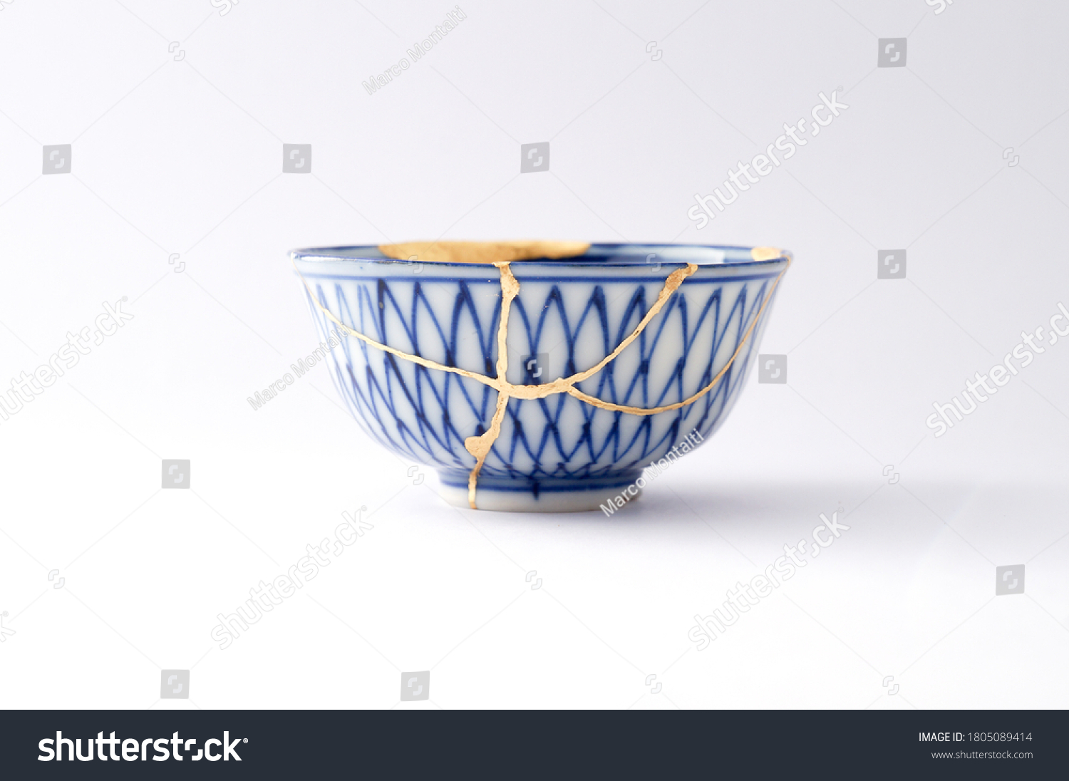 Kintsugi Bowl Gold Cracks Restoration On Stock Photo 1805089414