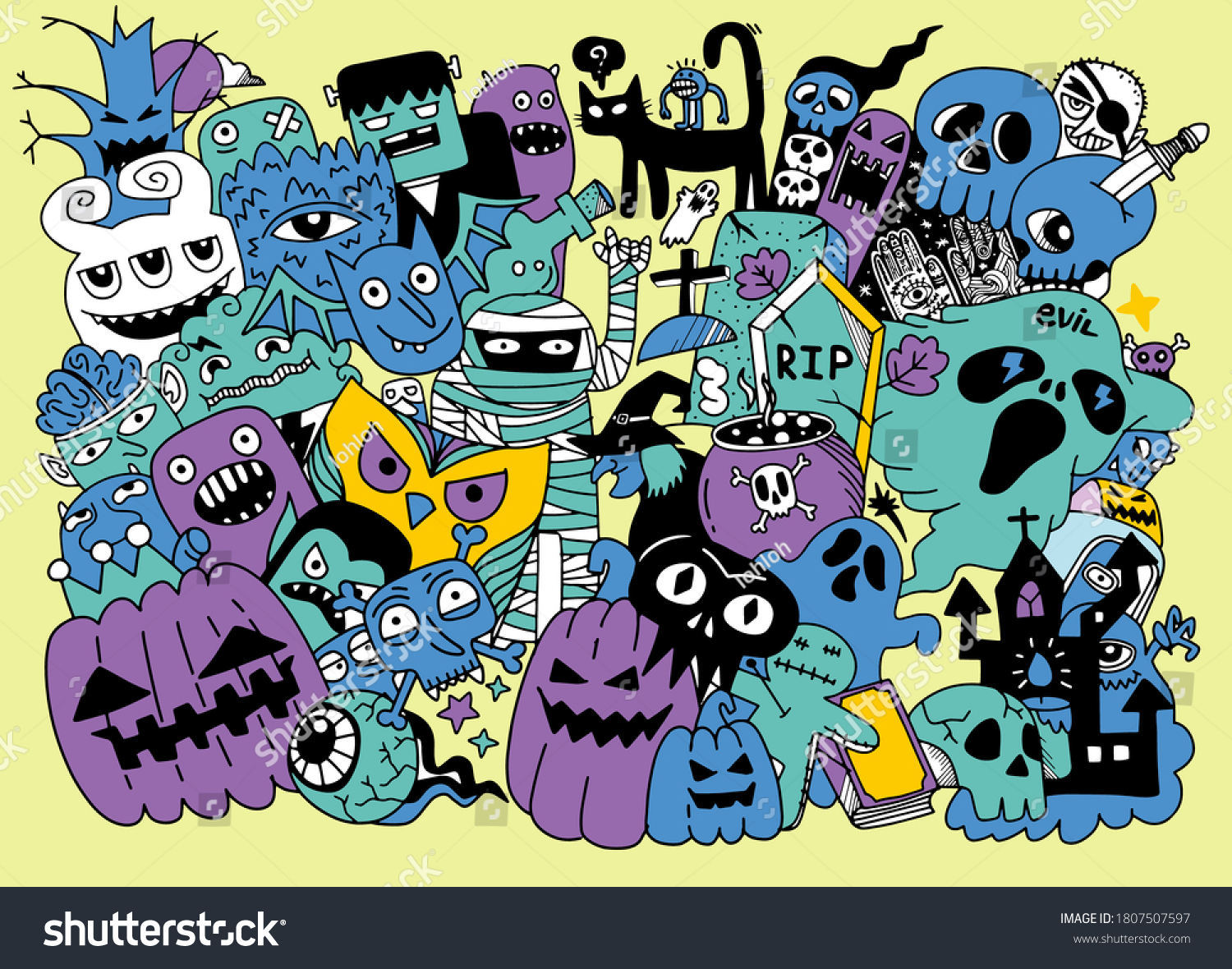 Cute Hand Drawn Halloween Doodles Vector Stock Vector Royalty Free