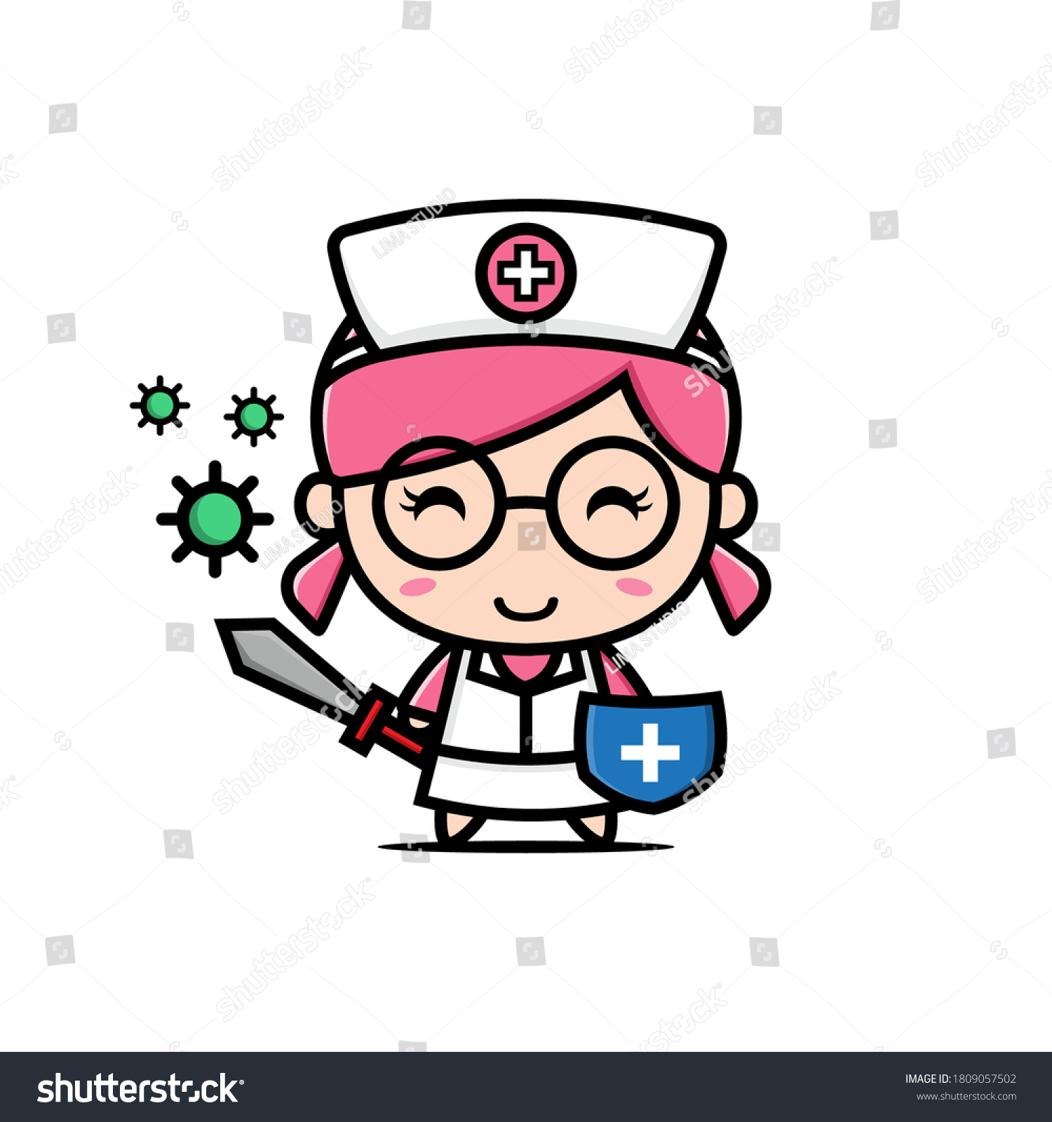 Nurse Cartoon Character Kawaii Design Illustration Stock Vector