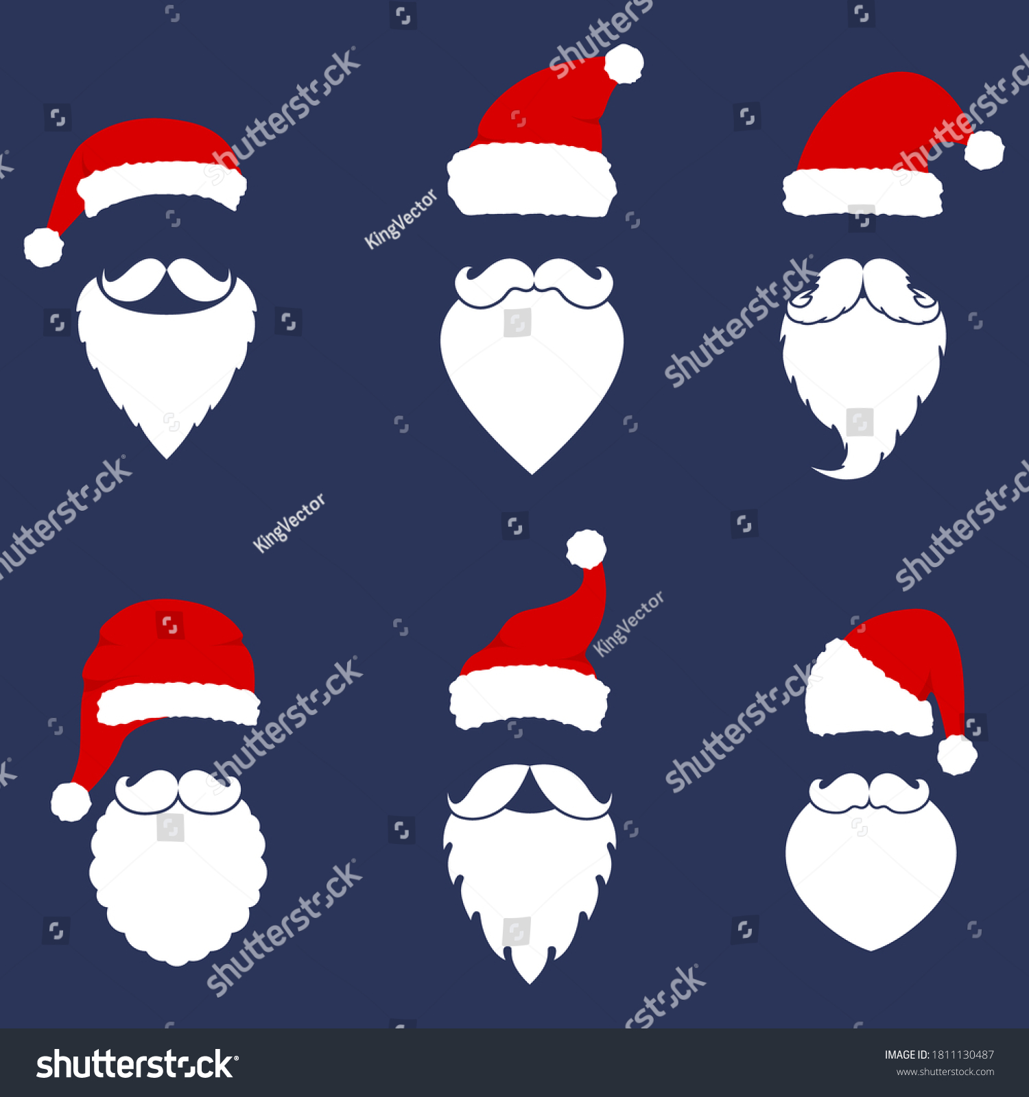 Santa Hats Moustache Beards Collection Christmas Stock Vector Royalty