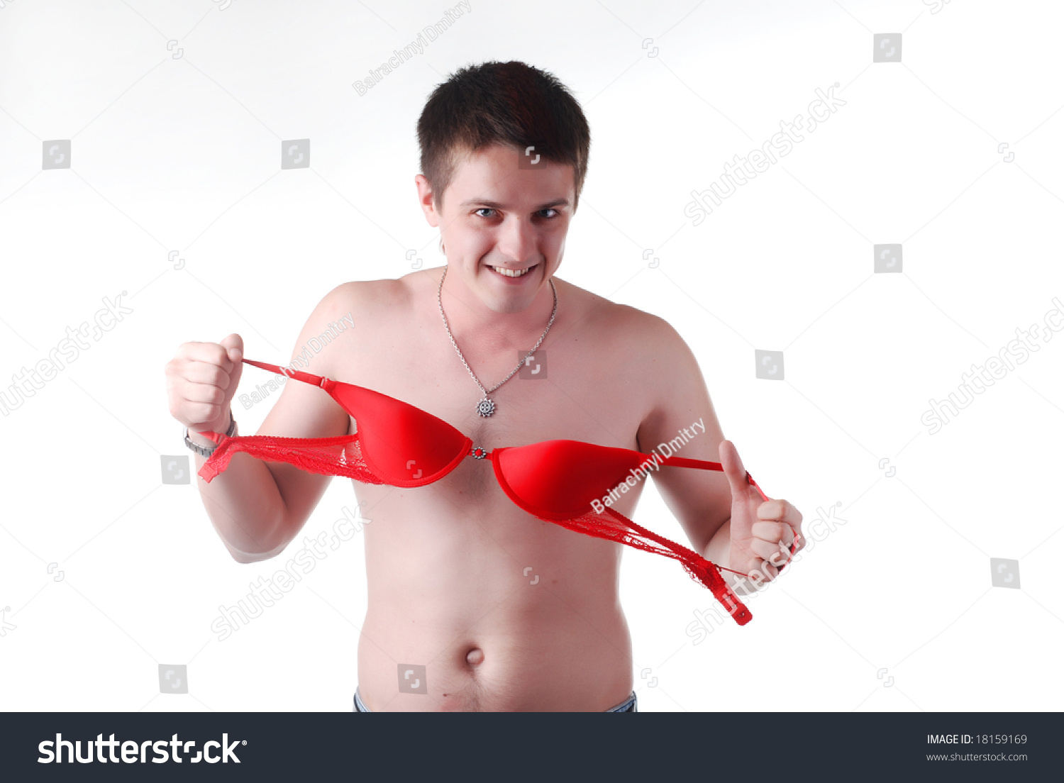 Portrait Attractive Naked Man Red Bra Stock Photo Shutterstock