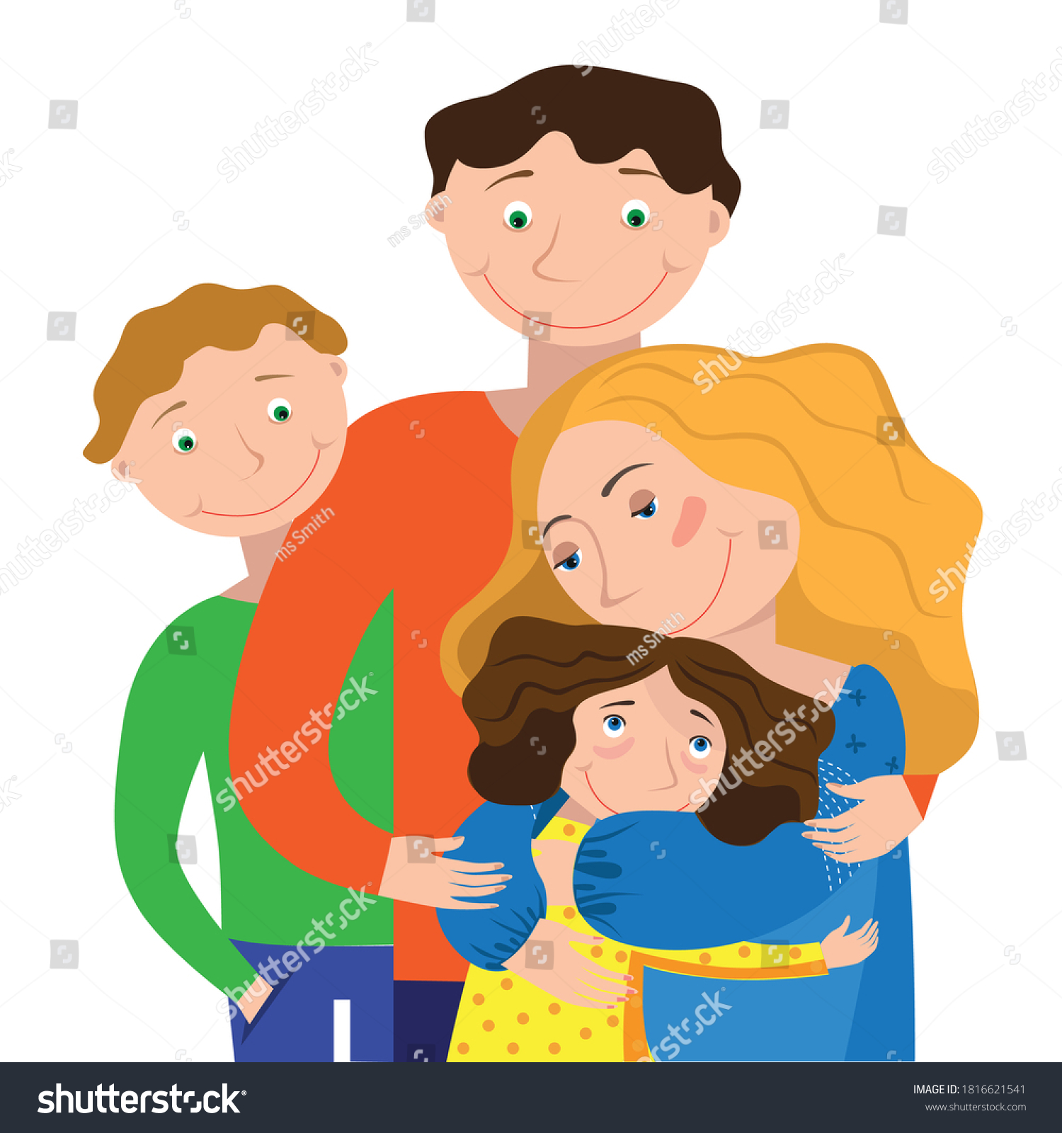 Mom Dad Daughter Son Hugging Each Stock Vector Royalty Free Shutterstock