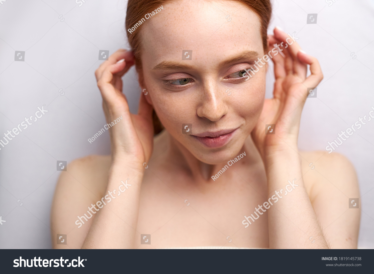 Portrait Cute Woman Before Ear Piercing Stock Photo 1819145738