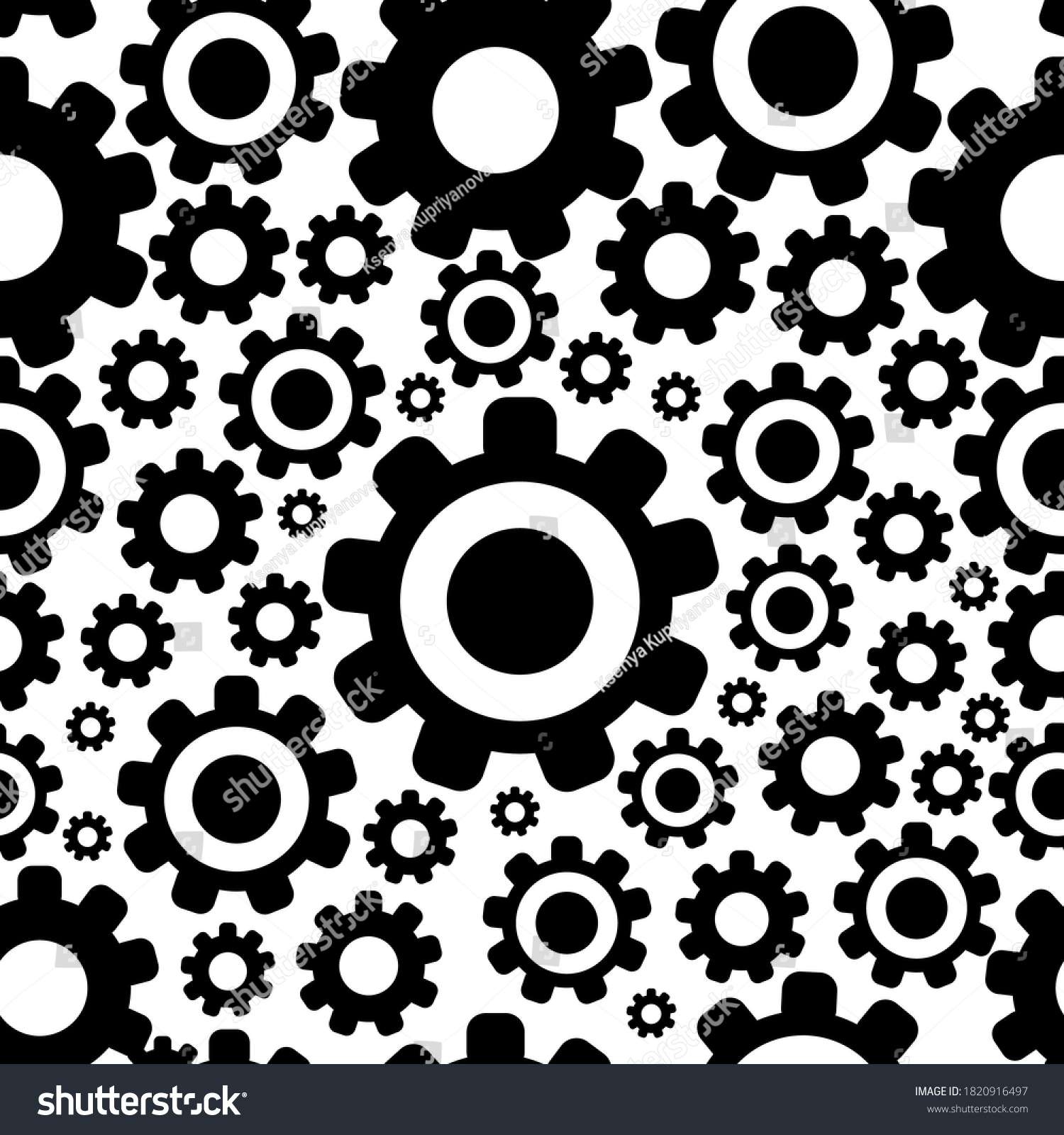 Seamless Pattern Cogwheels Black White Abstract Stock Vector Royalty