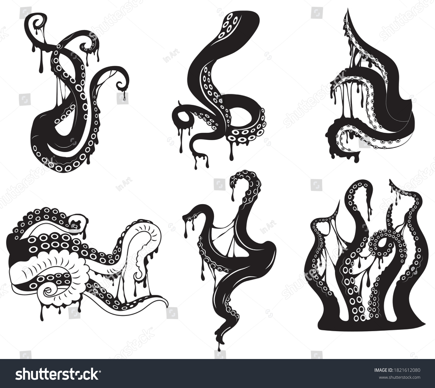 Set Octopus Tentacles Collection Silhouettes Tentacles เวกเตอรสตอก
