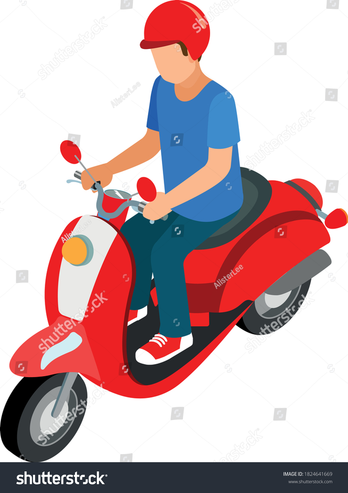 Delivery Man Riding Red Scooter Vector Stock Vector Royalty Free