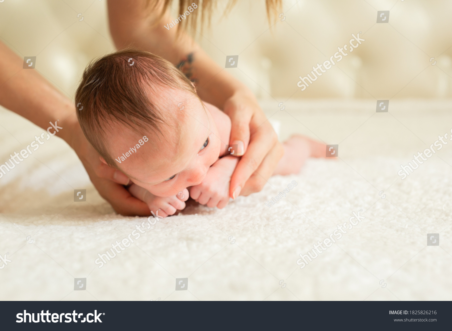 Cute Naked Newborn Baby Open Eyes Stock Photo Shutterstock