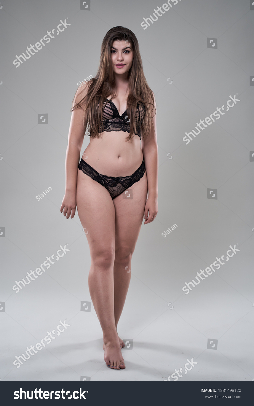 Plus Size Glamour Model Black Lingerie Stock Photo 1831498120