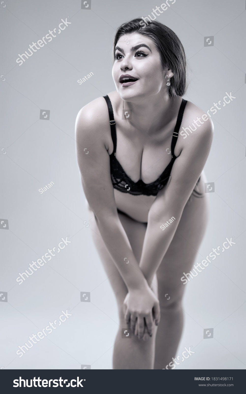 Plus Size Glamour Model Black Lingerie Stock Photo 1831498171