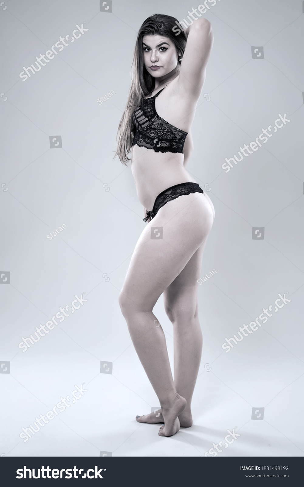 Plus Size Glamour Model Black Lingerie Stock Photo 1831498192