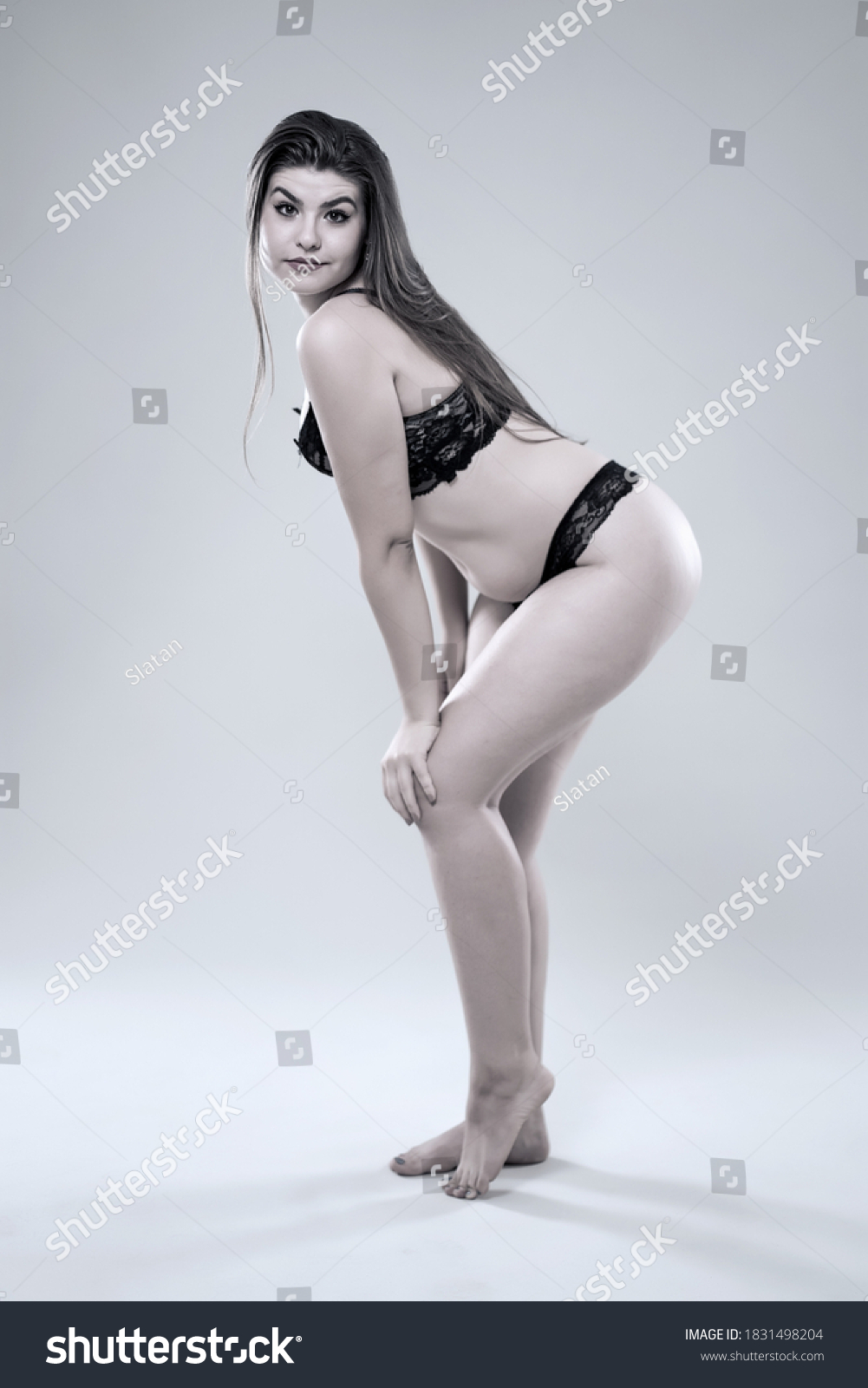 Plus Size Glamour Model Black Lingerie Stock Photo 1831498204