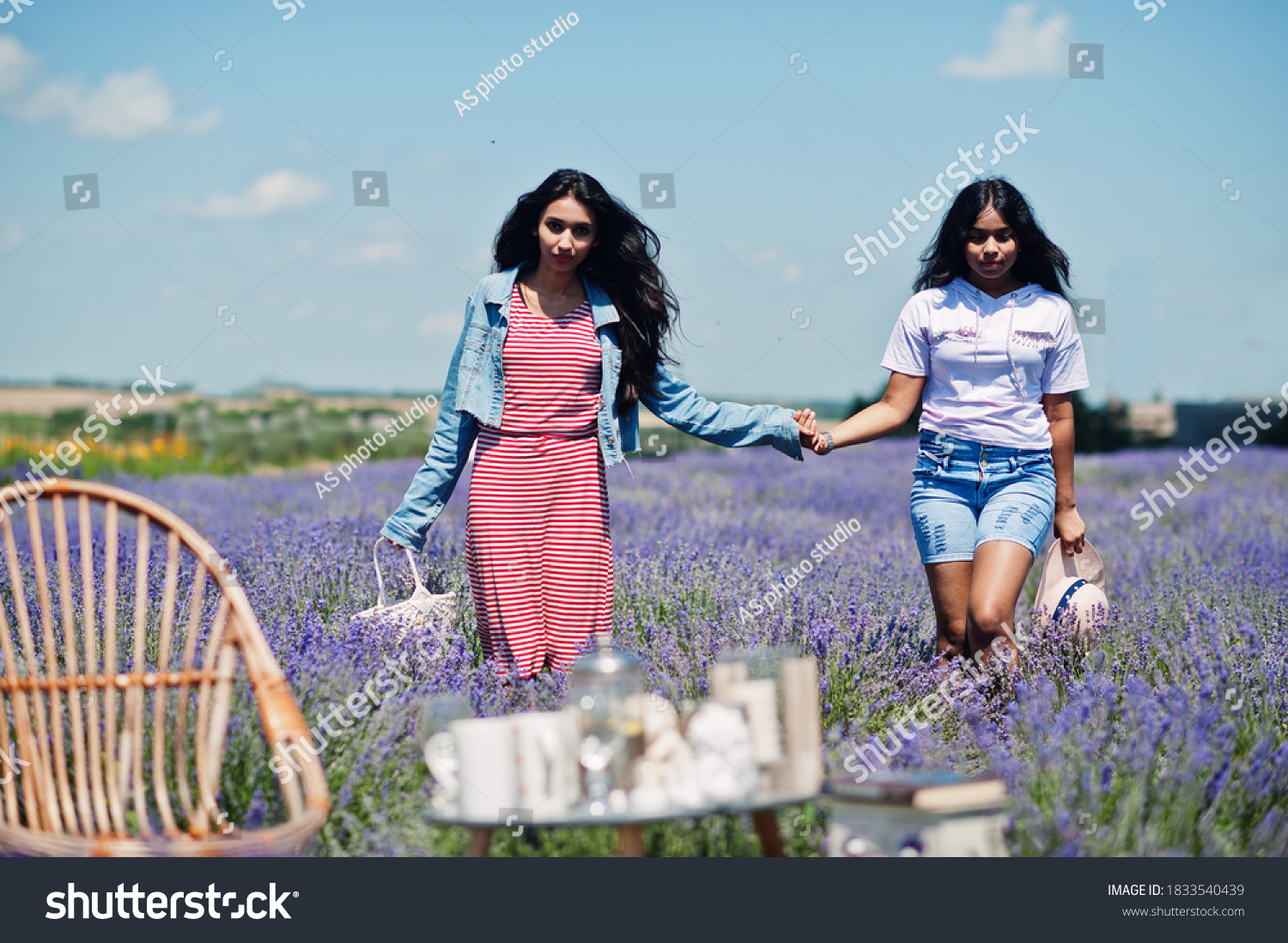 Two Indian Woman Lavender Field Stock Photo Shutterstock