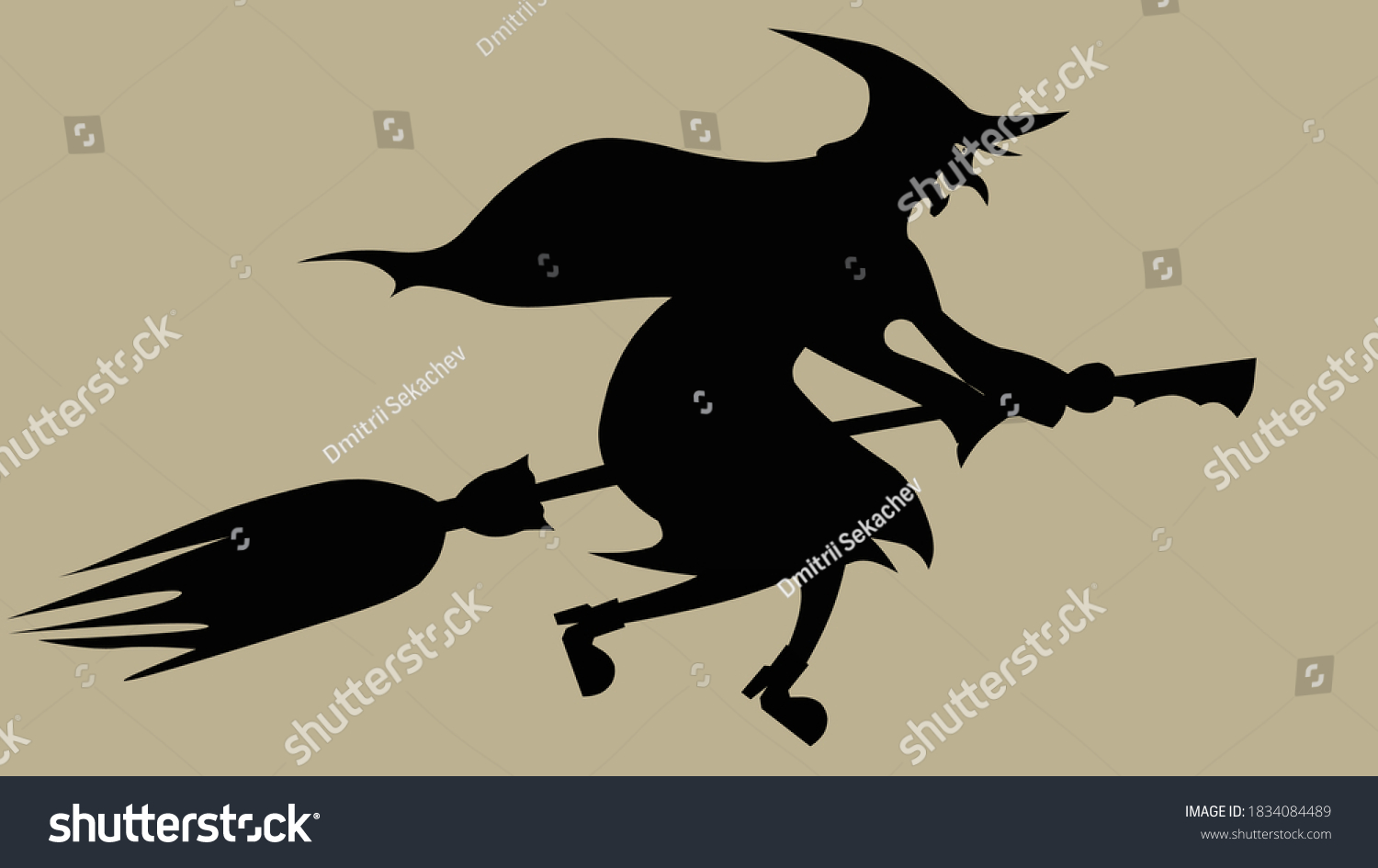 Witch Flies On Broom Stock Illustration 1834084489 Shutterstock