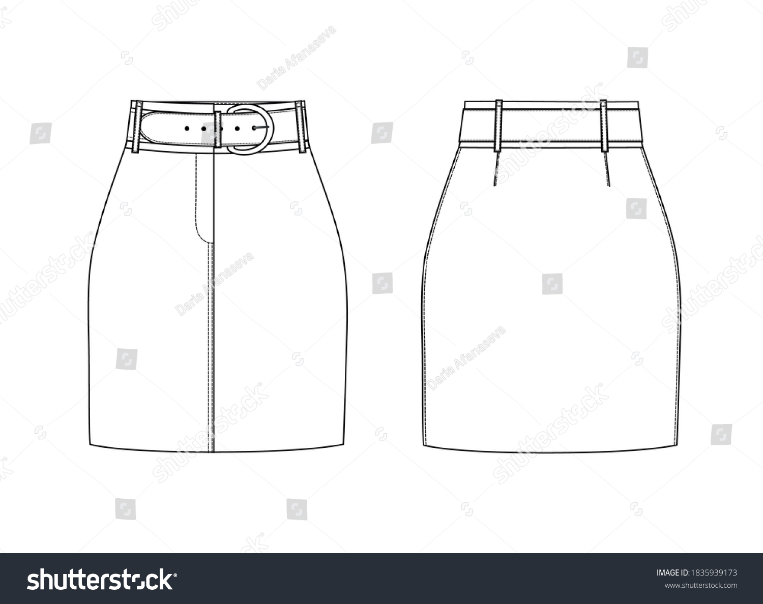 Fashion Technical Sketch Mini Skirt Belt Stock Vector Royalty Free