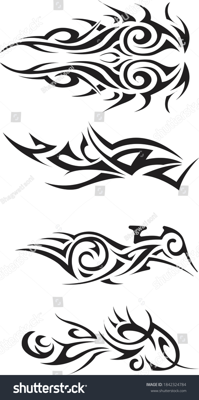 Set Vintage Black White Tattoo Elements Stock Vector Royalty Free