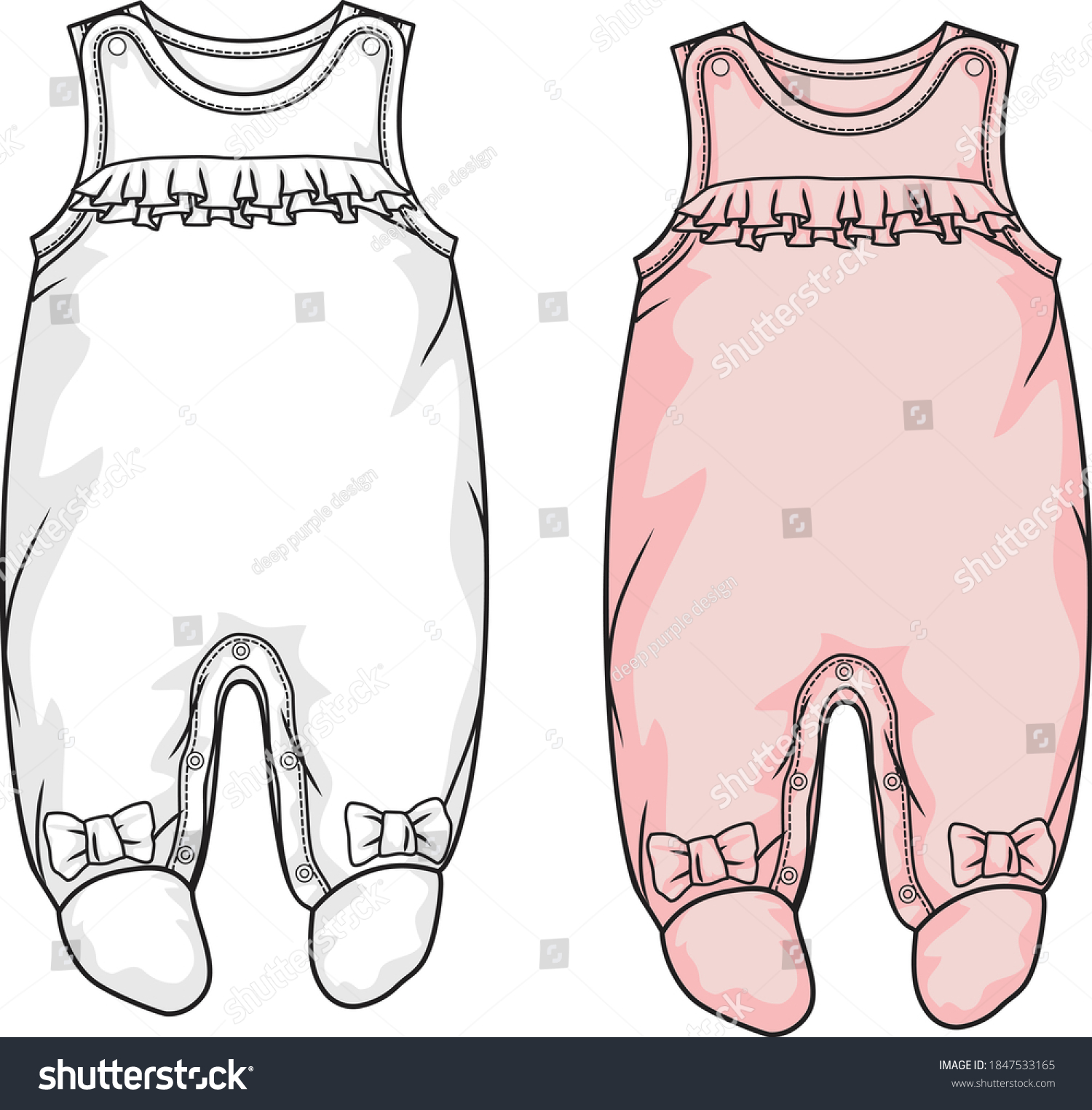 Baby Bodysuit Flat Sketch Template Isolated Stock Vector Royalty Free