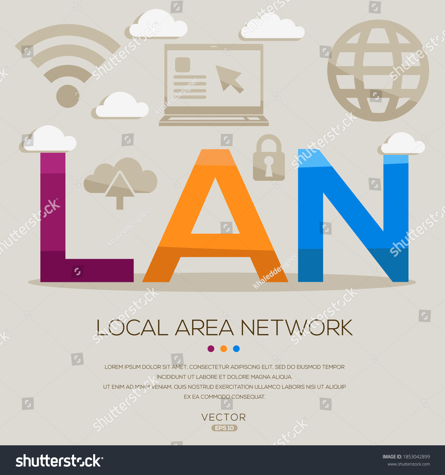 Lan Mean Local Area Network Computer Stock Vector Royalty Free