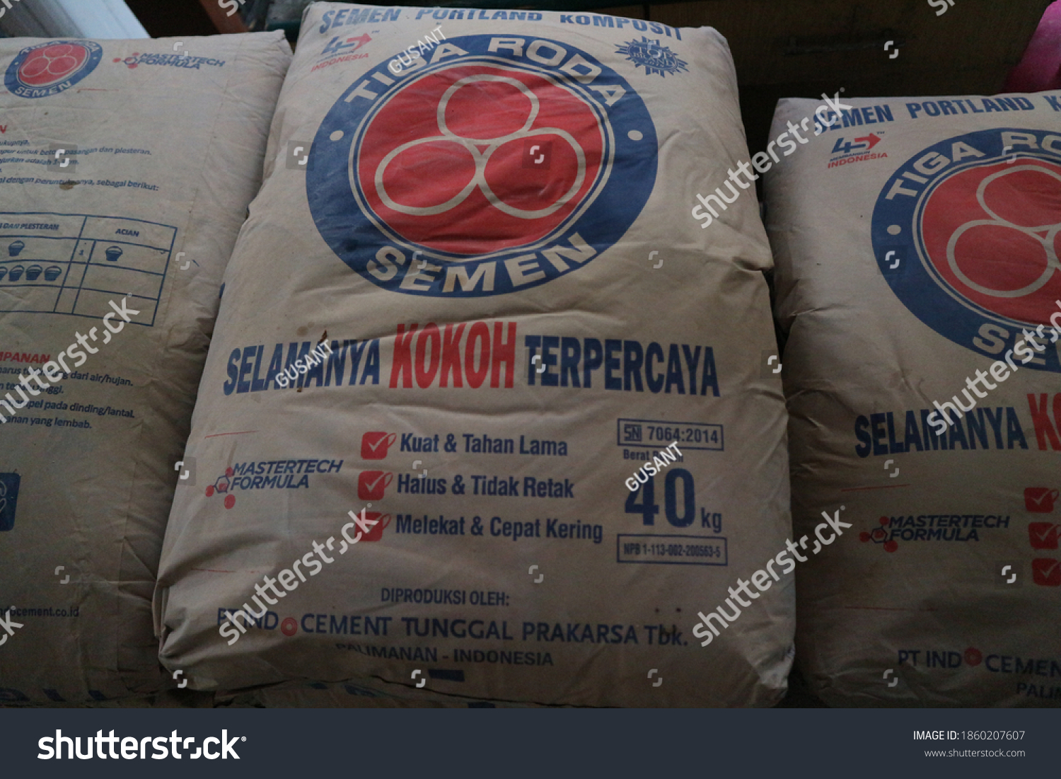 Indocements Tiga Roda Brand Cement Pile Stock Photo