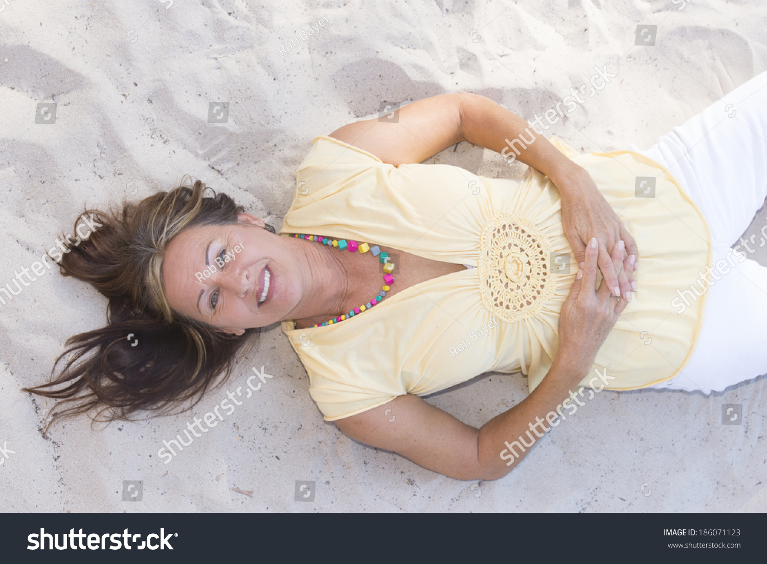 Portrait Relaxed Attractive Mature Woman Lying