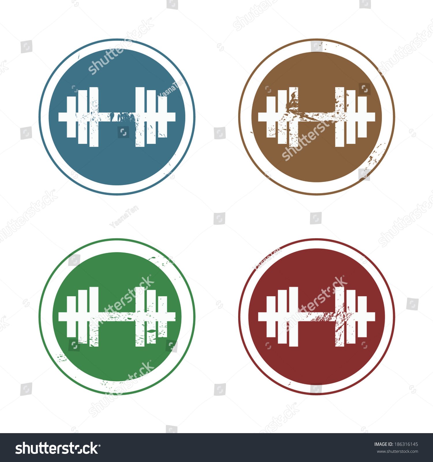 Barbell Stamp Sports Weightlifting Grunge Icons Stock Illustration