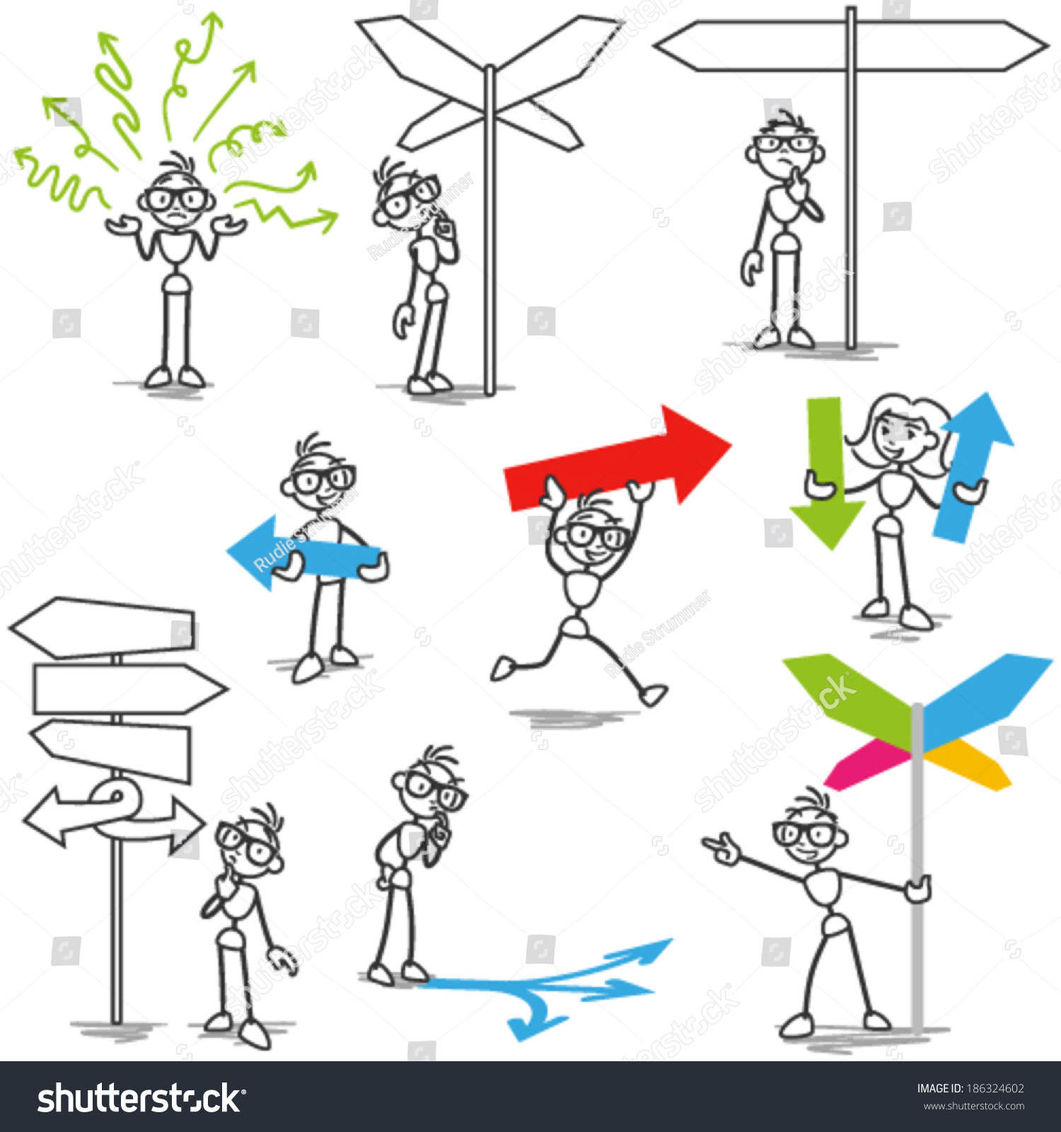 Set Vector Stick Figures Stickman Arrows Stock Vector Royalty Free