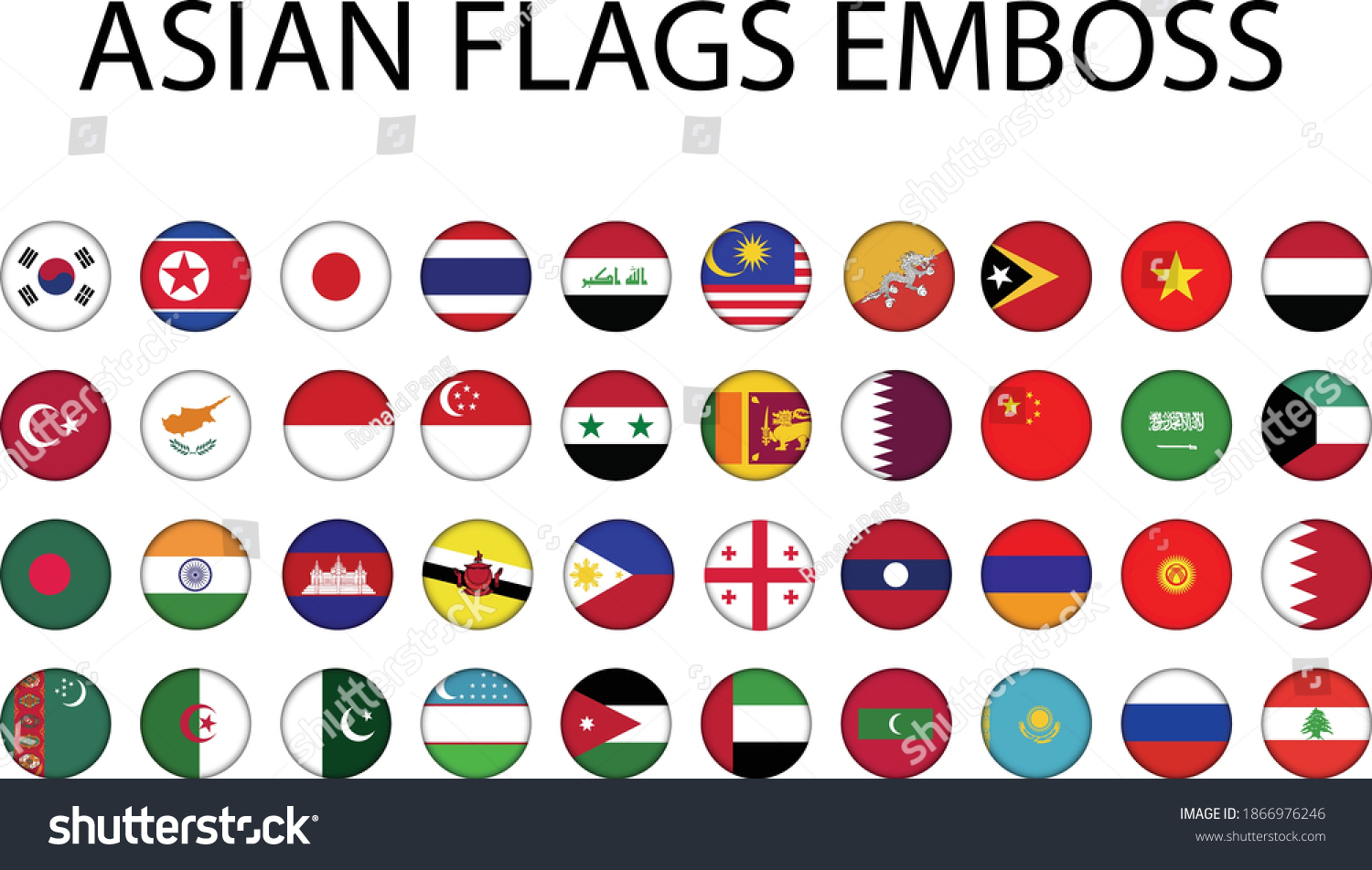 Asian Flags Emboss Effect Stock Vector Royalty Free 1866976246