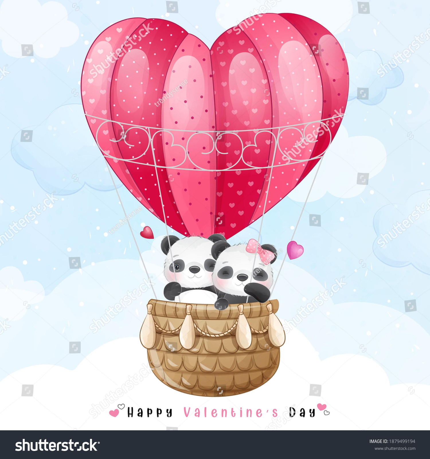 Cute Doodle Panda Flying Air Balloon Stock Vector Royalty Free