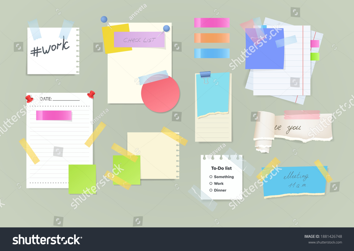 Paper Notes On Stickers Reminders Notepads Stock Vector Royalty Free