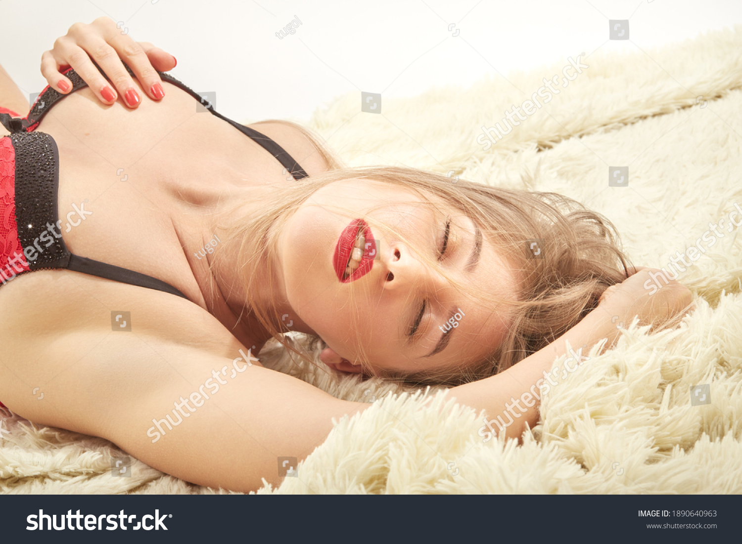 Sensual Aroused Woman Lingerie Lying On Stock Photo 1890640963